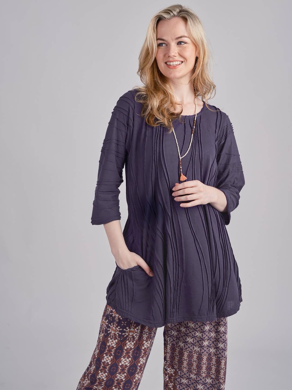 Windhorse - Black Relaxed Stitched Tunic with Pockets 100% Cotton